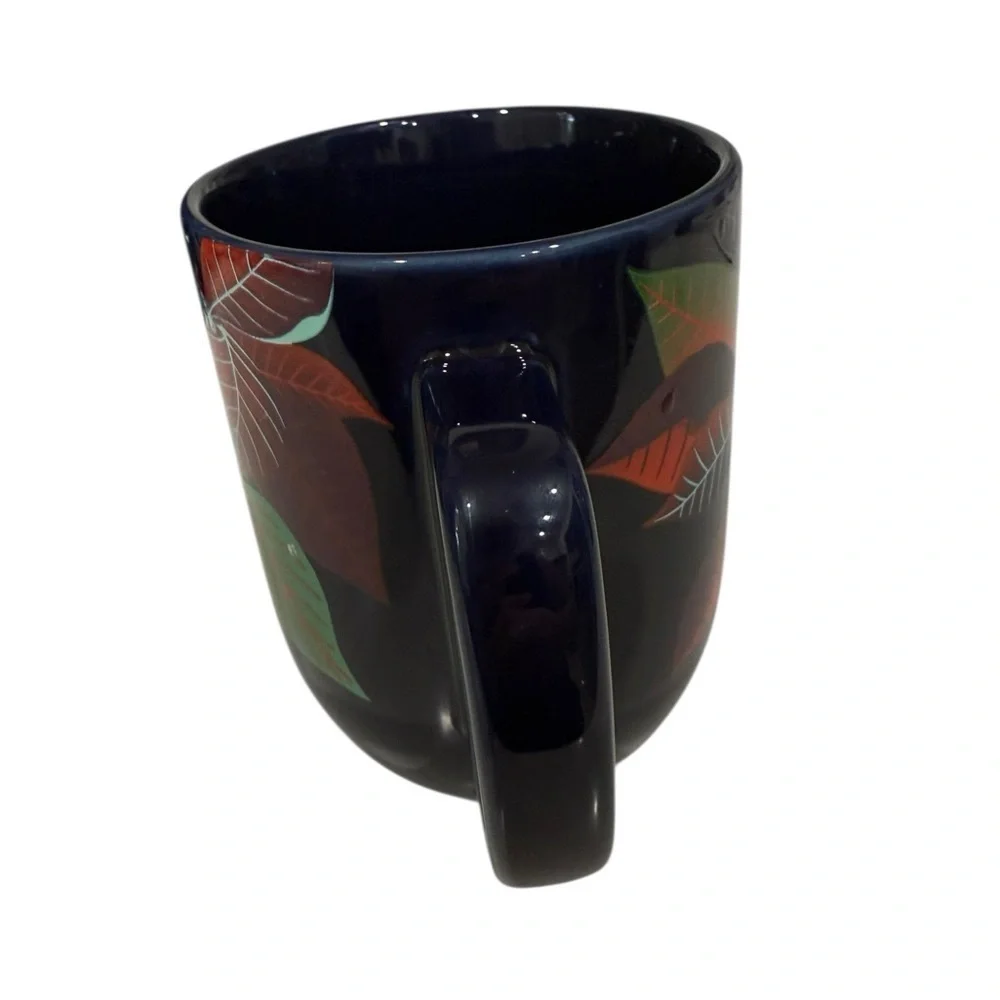 Starbucks 2020 Limited Edition Poinsettia Christmas Mug Navy Blue 12 Ounce
